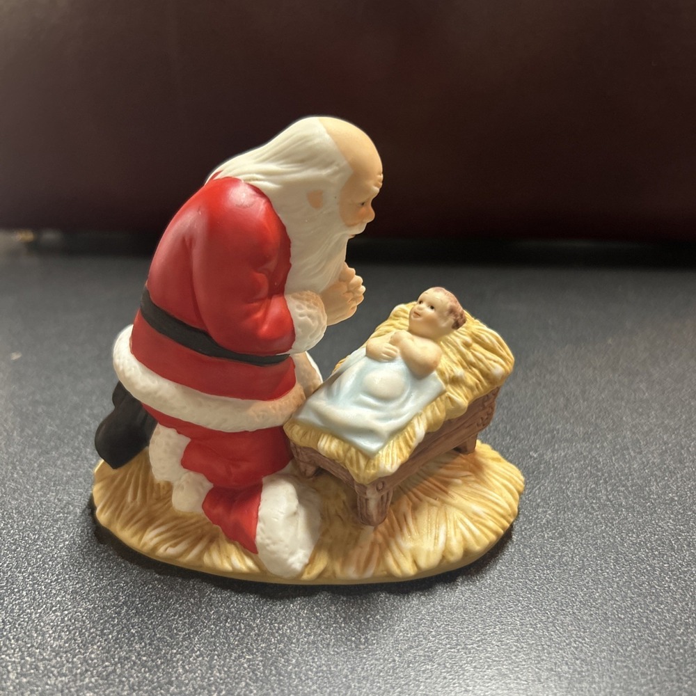 Vintage Roman Inc. The Kneeling Santa Music Box 1983 Christmas Jesus Come Let Us